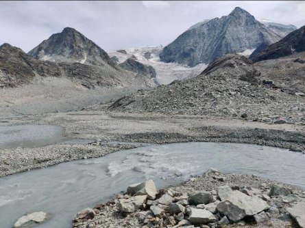 Huttentocht Arolla Verbier Wallis Zwitserland am Gletschboden